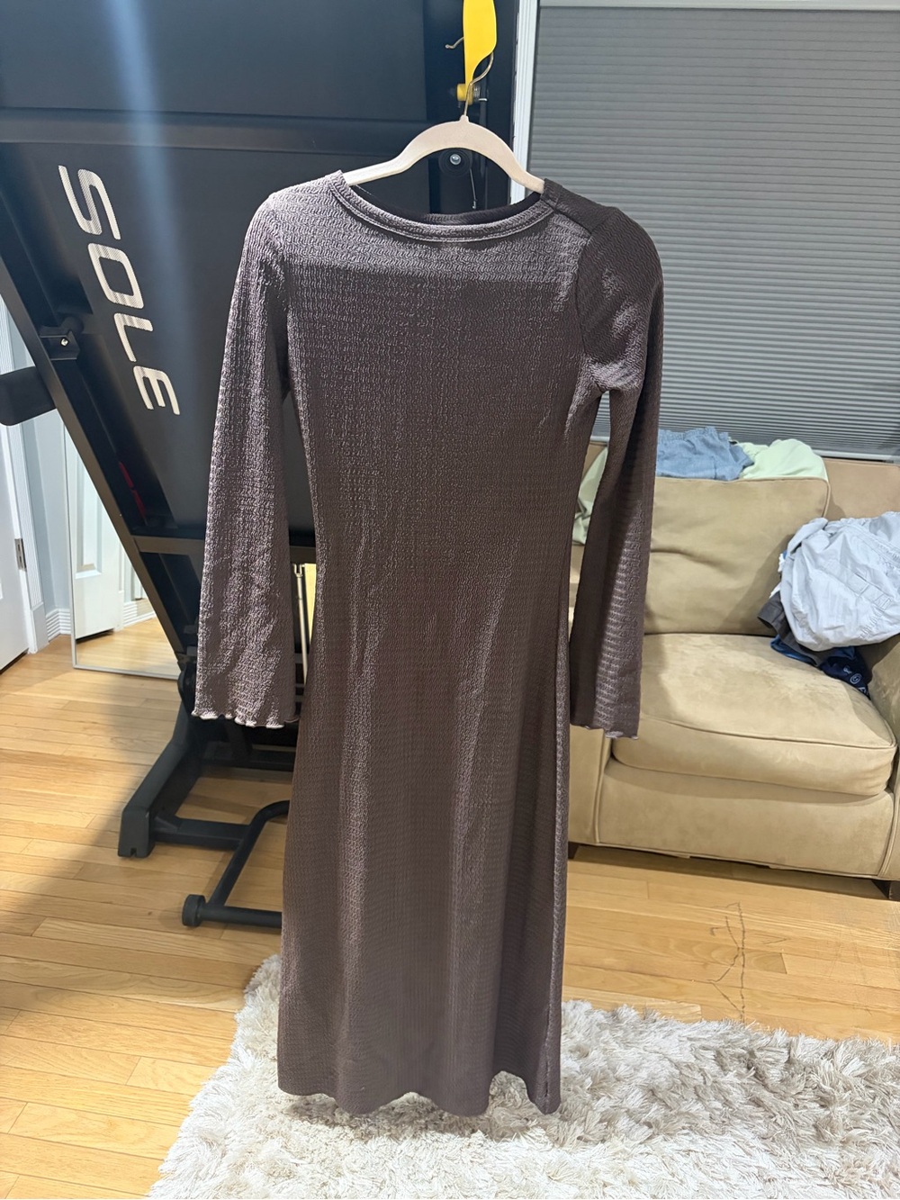 Forever 21 Chocolate Brown textured  Long-Sleeve Midi Dress